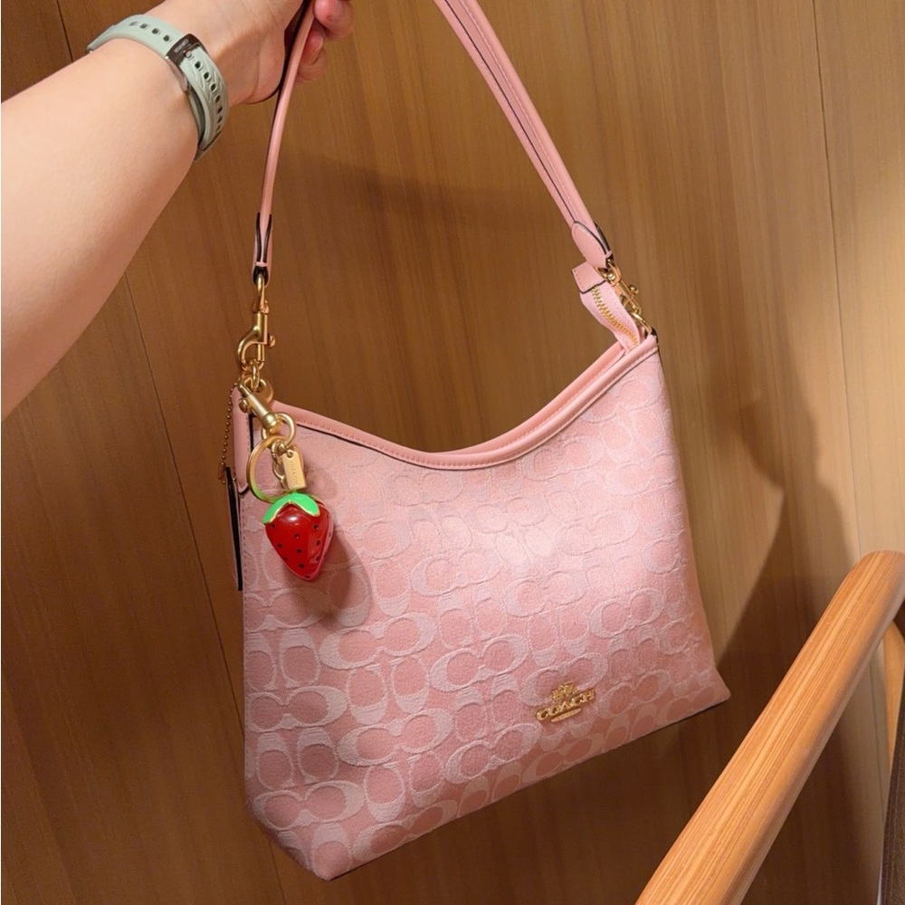 Coach Pink Signature Canvas Shoulder Bag with Strawberry Charm - Picture 2 of 9